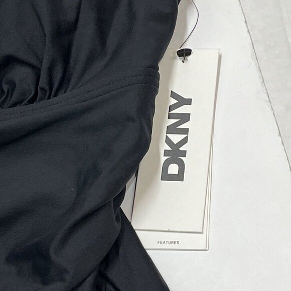 DKNY One Piece Swimsuit Womens S Ruffle Plunge Black‎ Ruched Waist - Picture 3 of 5